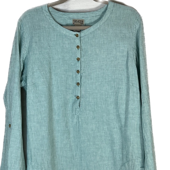 Duluth Trading Co Dress Cover up Hemp Cotton 1/2 Button Up Tunic L Green Stripes - Picture 2 of 6